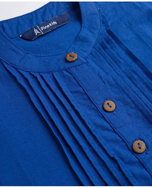 Pine Kids Cotton Woven Full Sleeves Pintuck & Embroidered Detailing Top & Pant Set - Blue