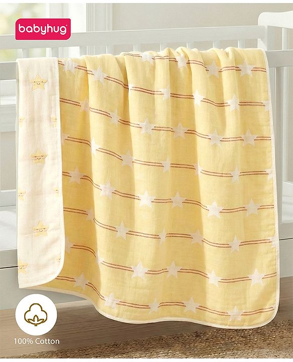 Babyhug 6 Layer 100% Cotton Gauze Muslin Baby Blanket | Super Soft | Breathable | Absorbent - Yellow