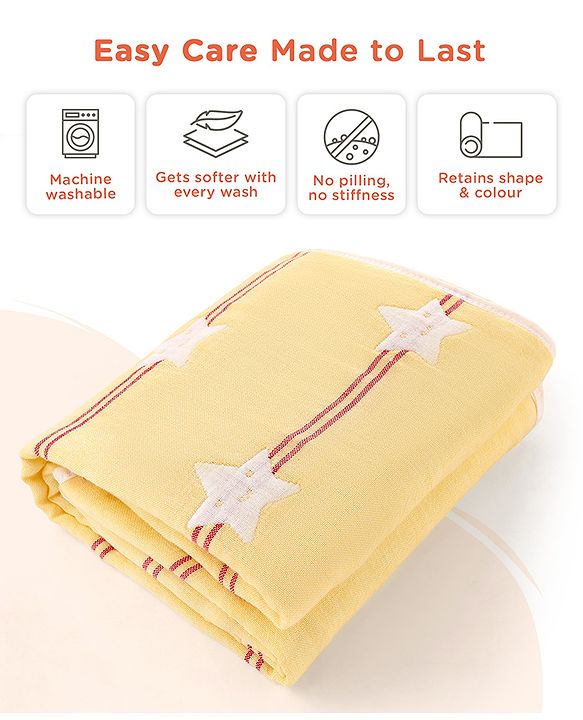Babyhug 6 Layer 100% Cotton Gauze Muslin Baby Blanket | Super Soft | Breathable | Absorbent - Yellow