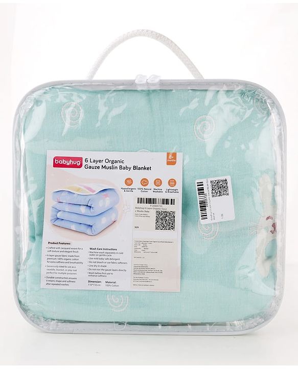 Babyhug 6 Layer 100% Cotton Gauze Muslin Baby Blanket | Super Soft | Breathable | Absorbent - Yellow