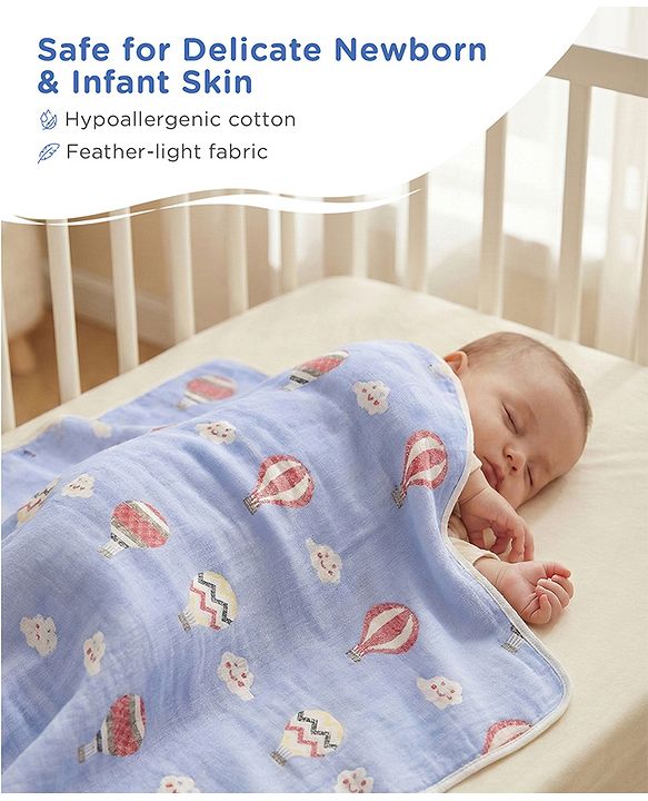 Babyhug 6 Layer 100% Cotton Gauze Muslin Baby Blanket | Super Soft | Breathable | Absorbent - Yellow