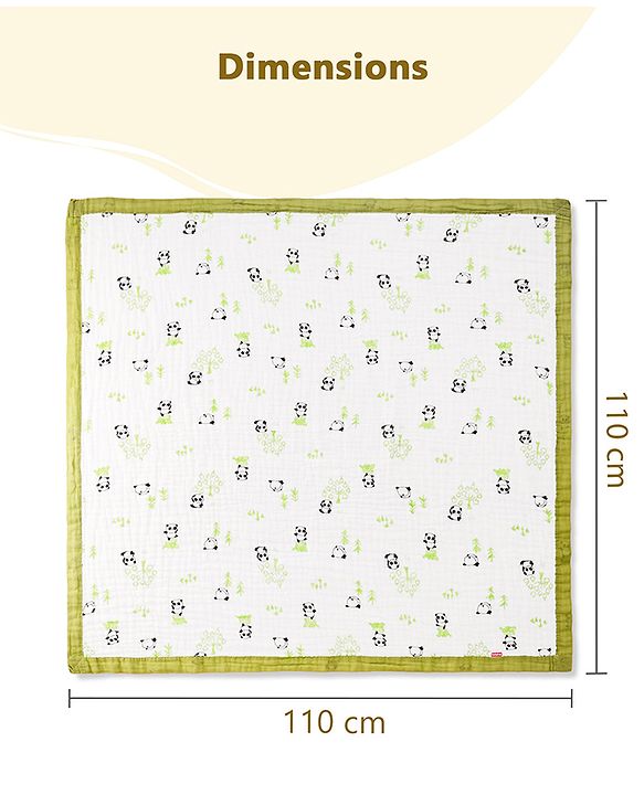 Babyhug 6 Layer Muslin Baby Blanket with Contrast Wide Edge Panda Print - Green| Absorbent Soft & Breathable| All Season Blanket| New Born Gifting| Bath Towel, Wrapper, Feeding Towel| Machine Washable