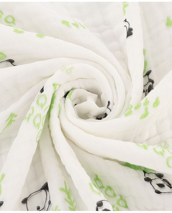 Babyhug 6 Layer Muslin Baby Blanket with Contrast Wide Edge Panda Print - Green| Absorbent Soft & Breathable| All Season Blanket| New Born Gifting| Bath Towel, Wrapper, Feeding Towel| Machine Washable
