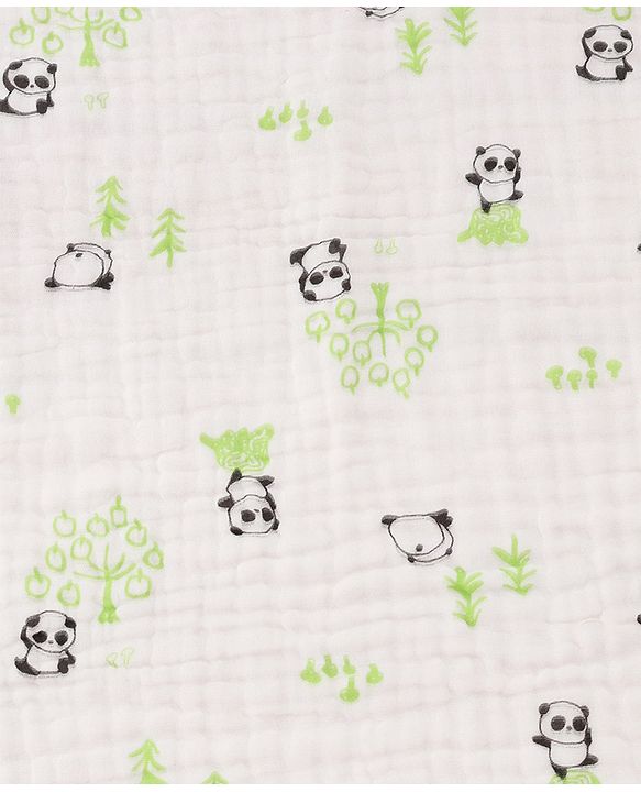 Babyhug 6 Layer Muslin Baby Blanket with Contrast Wide Edge Panda Print - Green| Absorbent Soft & Breathable| All Season Blanket| New Born Gifting| Bath Towel, Wrapper, Feeding Towel| Machine Washable
