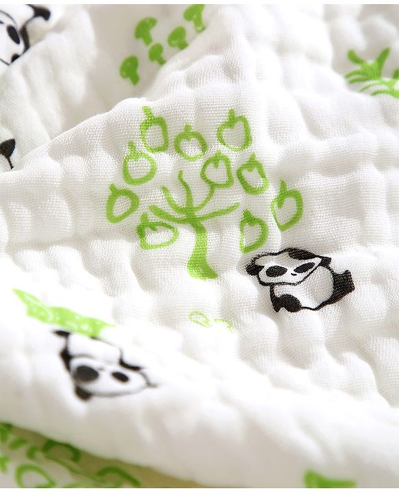 Babyhug 6 Layer Muslin Baby Blanket with Contrast Wide Edge Panda Print - Green| Absorbent Soft & Breathable| All Season Blanket| New Born Gifting| Bath Towel, Wrapper, Feeding Towel| Machine Washable