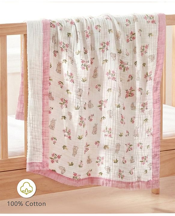 Babyhug 6 Layer Muslin Baby Blanket with Contrast Wide Edge Panda Print - Green| Absorbent Soft & Breathable| All Season Blanket| New Born Gifting| Bath Towel, Wrapper, Feeding Towel| Machine Washable
