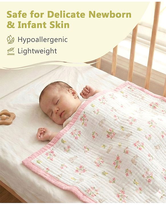 Babyhug 6 Layer Muslin Baby Blanket with Contrast Wide Edge Panda Print - Green| Absorbent Soft & Breathable| All Season Blanket| New Born Gifting| Bath Towel, Wrapper, Feeding Towel| Machine Washable