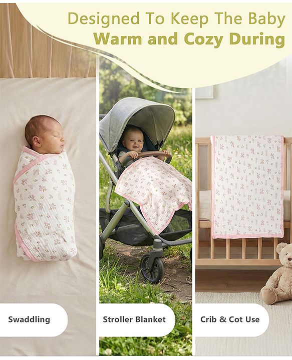 Babyhug 6 Layer Muslin Baby Blanket with Contrast Wide Edge Panda Print - Green| Absorbent Soft & Breathable| All Season Blanket| New Born Gifting| Bath Towel, Wrapper, Feeding Towel| Machine Washable
