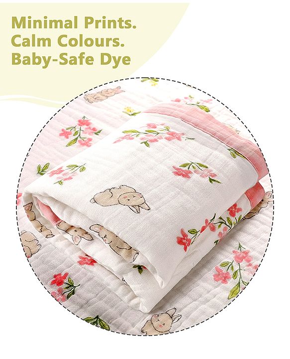 Babyhug 6 Layer Muslin Baby Blanket with Contrast Wide Edge Panda Print - Green| Absorbent Soft & Breathable| All Season Blanket| New Born Gifting| Bath Towel, Wrapper, Feeding Towel| Machine Washable