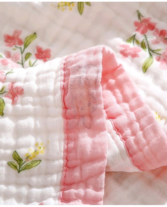 Babyhug 6 Layer Muslin Baby Blanket with Contrast Wide Edge Panda Print - Green| Absorbent Soft & Breathable| All Season Blanket| New Born Gifting| Bath Towel, Wrapper, Feeding Towel| Machine Washable