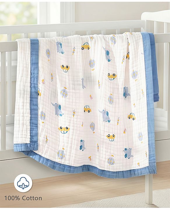 Babyhug 6 Layer Muslin Baby Blanket with Contrast Wide Edge Panda Print - Green| Absorbent Soft & Breathable| All Season Blanket| New Born Gifting| Bath Towel, Wrapper, Feeding Towel| Machine Washable