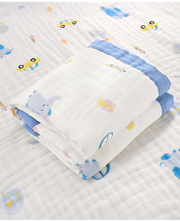 Babyhug 6 Layer Muslin Baby Blanket with Contrast Wide Edge Panda Print - Green| Absorbent Soft & Breathable| All Season Blanket| New Born Gifting| Bath Towel, Wrapper, Feeding Towel| Machine Washable