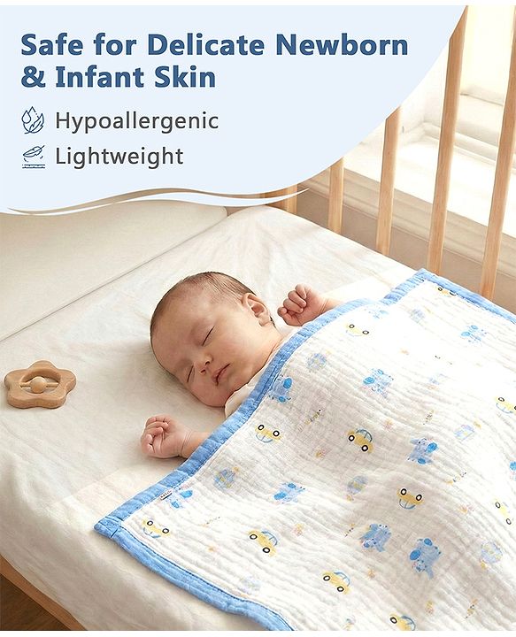 Babyhug 6 Layer Muslin Baby Blanket with Contrast Wide Edge Panda Print - Green| Absorbent Soft & Breathable| All Season Blanket| New Born Gifting| Bath Towel, Wrapper, Feeding Towel| Machine Washable