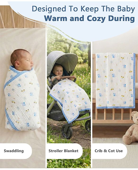 Babyhug 6 Layer Muslin Baby Blanket with Contrast Wide Edge Panda Print - Green| Absorbent Soft & Breathable| All Season Blanket| New Born Gifting| Bath Towel, Wrapper, Feeding Towel| Machine Washable