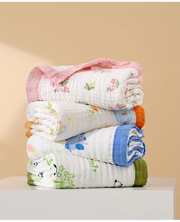 Babyhug 6 Layer Muslin Baby Blanket with Contrast Wide Edge Panda Print - Green| Absorbent Soft & Breathable| All Season Blanket| New Born Gifting| Bath Towel, Wrapper, Feeding Towel| Machine Washable