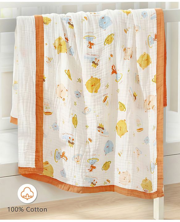 Babyhug 6 Layer Muslin Baby Blanket with Contrast Wide Edge Panda Print - Green| Absorbent Soft & Breathable| All Season Blanket| New Born Gifting| Bath Towel, Wrapper, Feeding Towel| Machine Washable