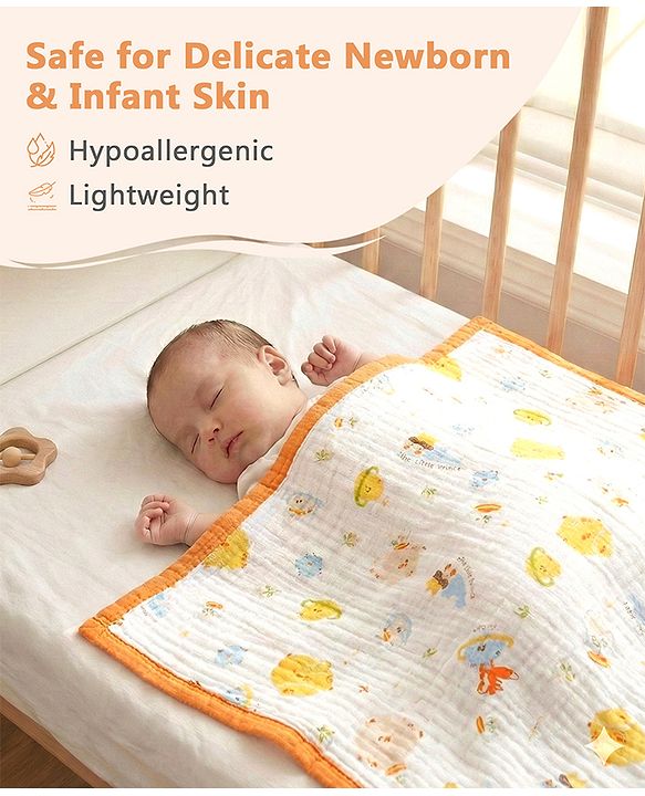 Babyhug 6 Layer Muslin Baby Blanket with Contrast Wide Edge Panda Print - Green| Absorbent Soft & Breathable| All Season Blanket| New Born Gifting| Bath Towel, Wrapper, Feeding Towel| Machine Washable