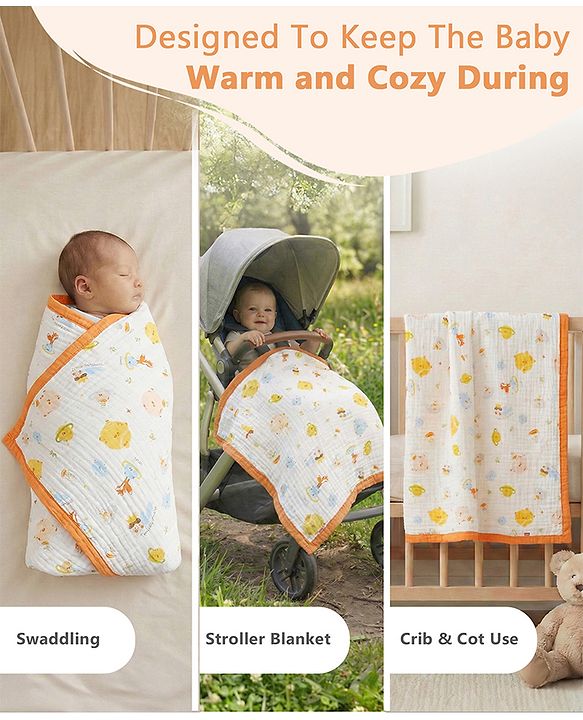 Babyhug 6 Layer Muslin Baby Blanket with Contrast Wide Edge Panda Print - Green| Absorbent Soft & Breathable| All Season Blanket| New Born Gifting| Bath Towel, Wrapper, Feeding Towel| Machine Washable