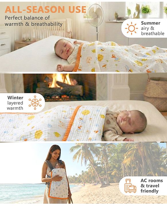 Babyhug 6 Layer Muslin Baby Blanket with Contrast Wide Edge Panda Print - Green| Absorbent Soft & Breathable| All Season Blanket| New Born Gifting| Bath Towel, Wrapper, Feeding Towel| Machine Washable