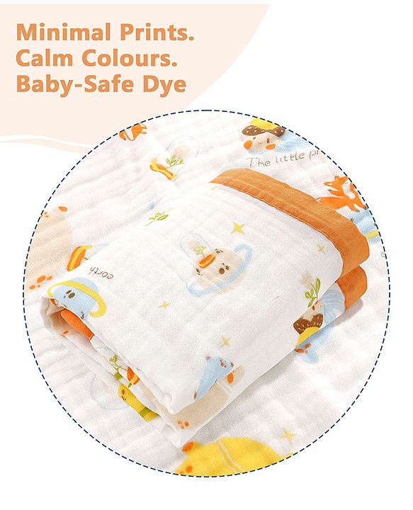 Babyhug 6 Layer Muslin Baby Blanket with Contrast Wide Edge Panda Print - Green| Absorbent Soft & Breathable| All Season Blanket| New Born Gifting| Bath Towel, Wrapper, Feeding Towel| Machine Washable