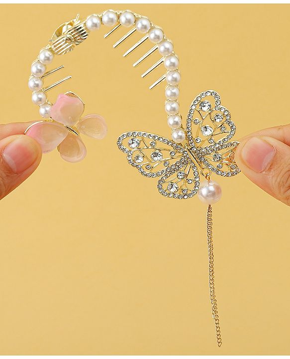 Pine Kids Free Size Hair Pin With Butterfly Applique - Off White