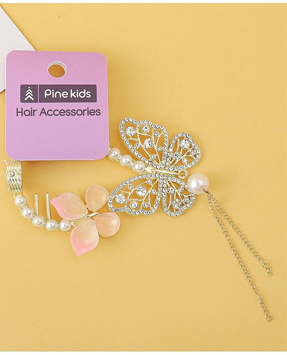 Pine Kids Free Size Hair Pin With Butterfly Applique - Off White