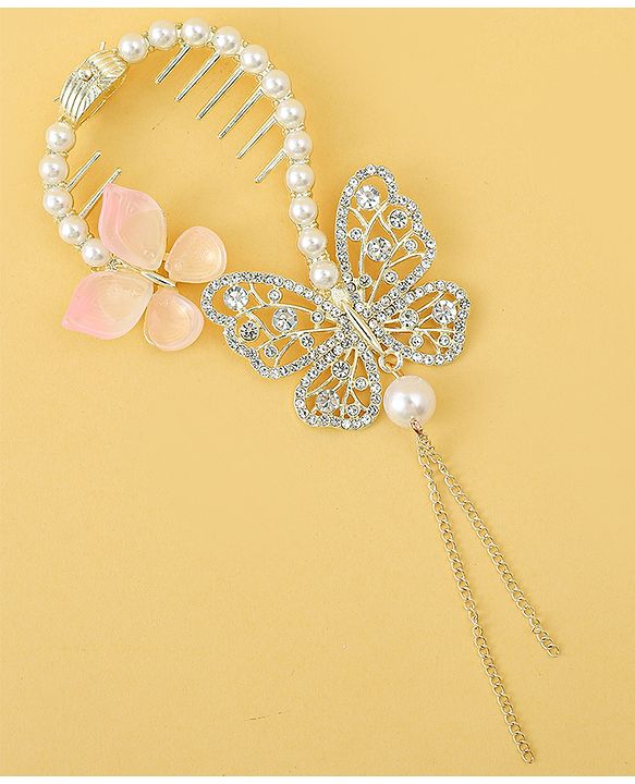 Pine Kids Free Size Hair Pin With Butterfly Applique - Off White