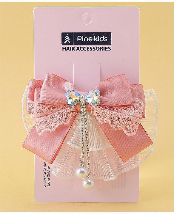Pine Kids Bow & Butterfly Clip with Lace Detailing - Pink