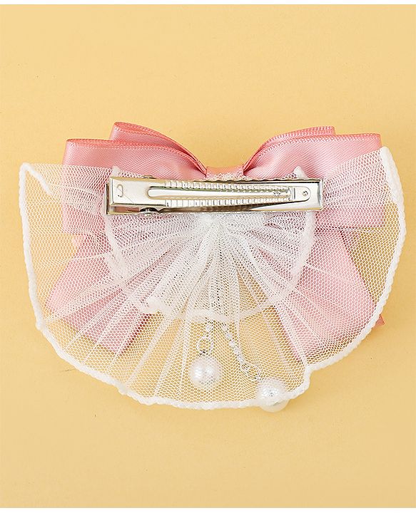 Pine Kids Bow & Butterfly Clip with Lace Detailing - Pink