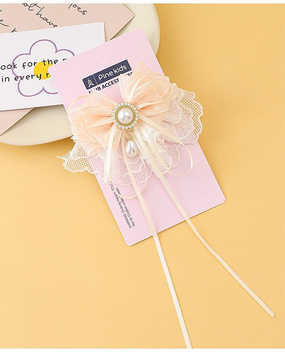 Pine Kids Bow & Butterfly Clip with Lace Detailing Free Size - White