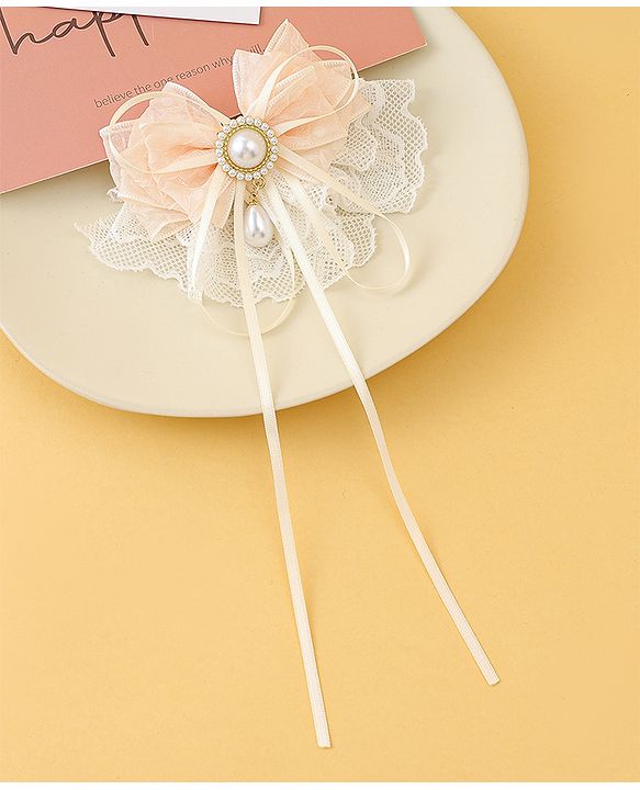 Pine Kids Bow & Butterfly Clip with Lace Detailing Free Size - White