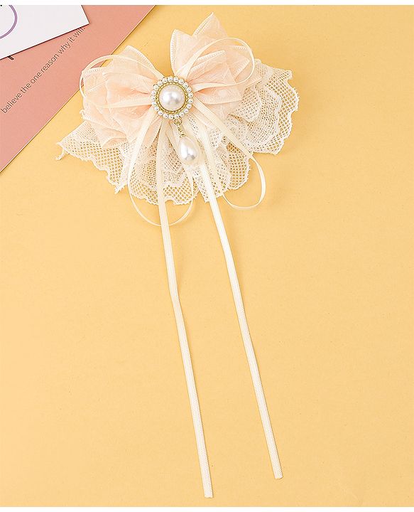 Pine Kids Bow & Butterfly Clip with Lace Detailing Free Size - White
