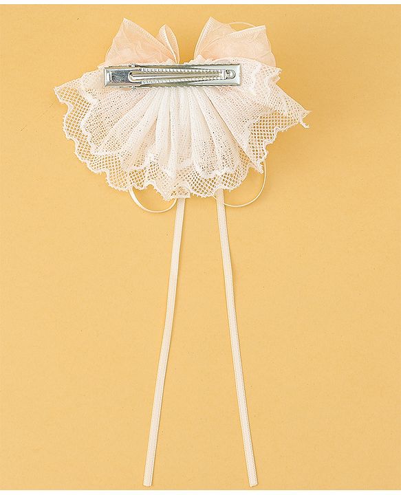 Pine Kids Bow & Butterfly Clip with Lace Detailing Free Size - White