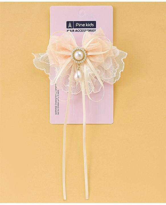 Pine Kids Bow & Butterfly Clip with Lace Detailing Free Size - White