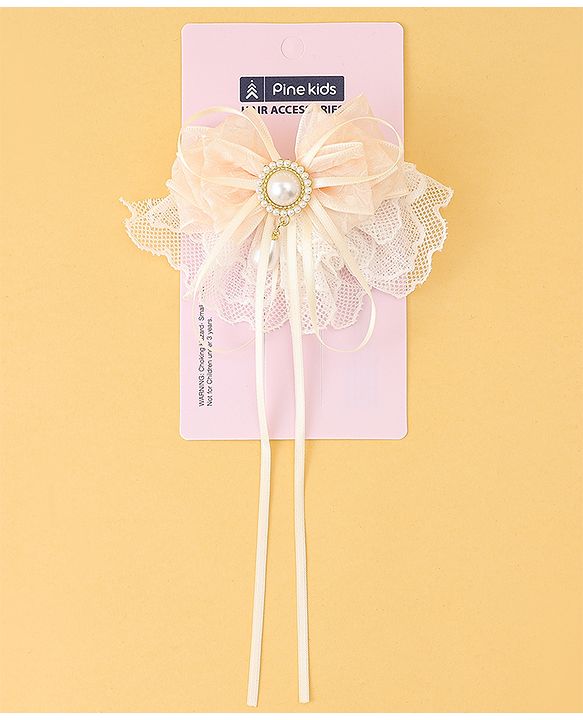 Pine Kids Bow & Butterfly Clip with Lace Detailing Free Size - White