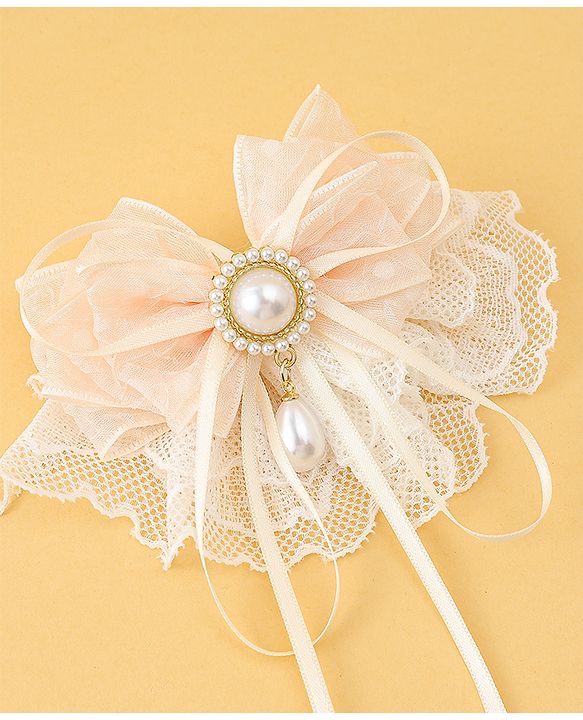 Pine Kids Bow & Butterfly Clip with Lace Detailing Free Size - White