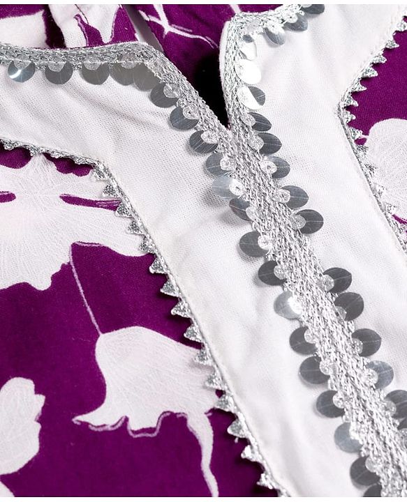 Pine Kids Cotton Woven Three Fourth Sleeves Floral Printed Kurta Chudidar Set with Dupatta - Purple