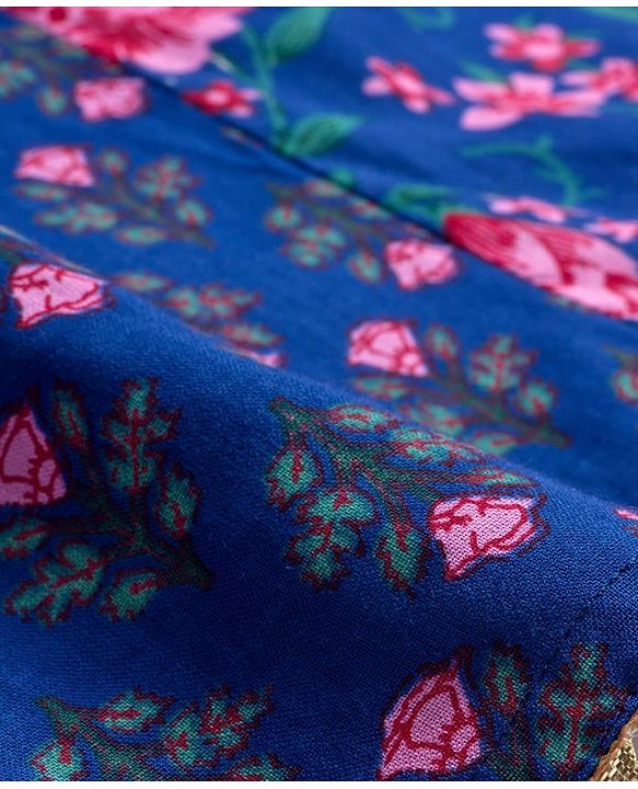Pine Kids Cotton Woven Three Fourth Sleeves Floral Printed Kurta & Gharara with Dupatta Set - Blue