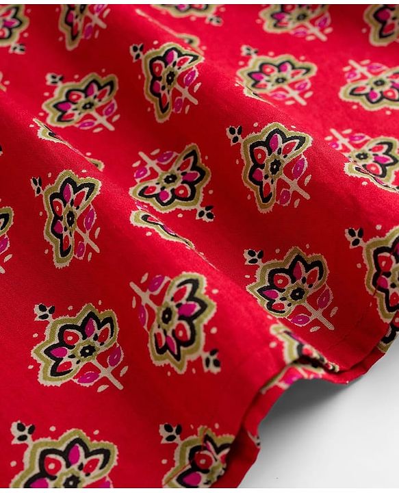 Pine Kids Cotton Woven Full Sleeves Floral Printed Kurta - Red