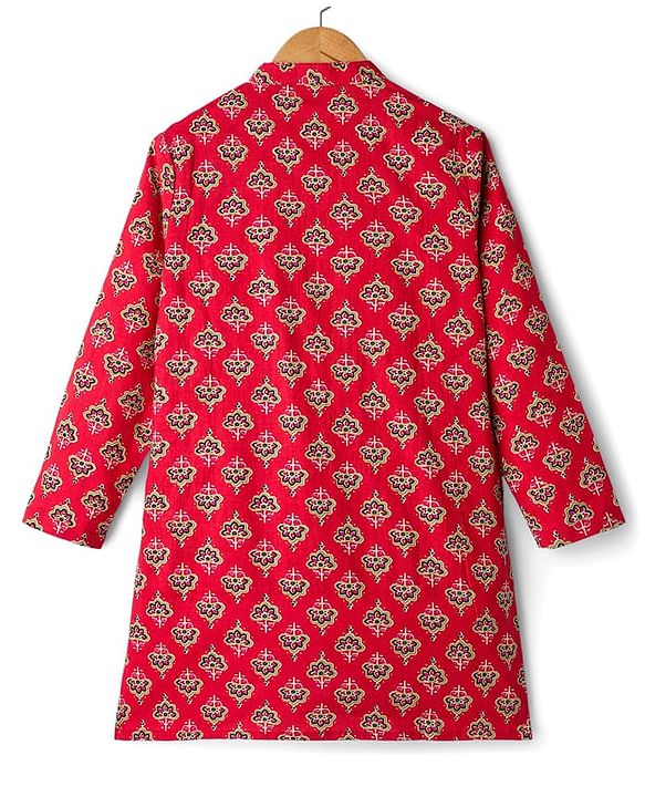 Pine Kids Cotton Woven Full Sleeves Floral Printed Kurta - Red