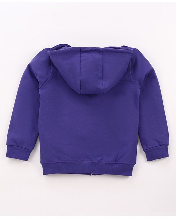 Pine Kids Cotton Knit Full Sleeves Hooded SweatJacket with Sequined Star Design - Purple