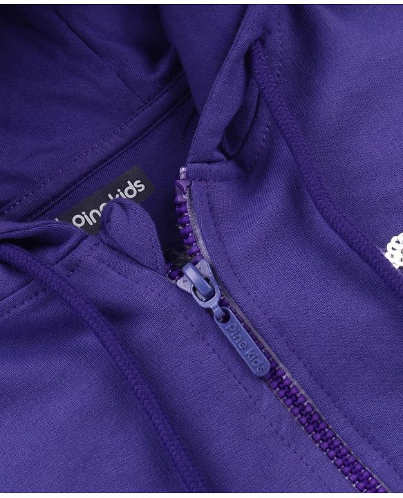 Pine Kids Cotton Knit Full Sleeves Hooded SweatJacket with Sequined Star Design - Purple