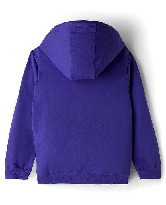 Pine Kids Cotton Knit Full Sleeves Hooded SweatJacket with Sequined Star Design - Purple