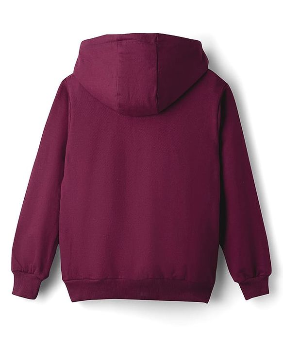 Pine Kids Cotton Knit Full Sleeves Hooded Sweatshirt with Floral Graphics - Wine