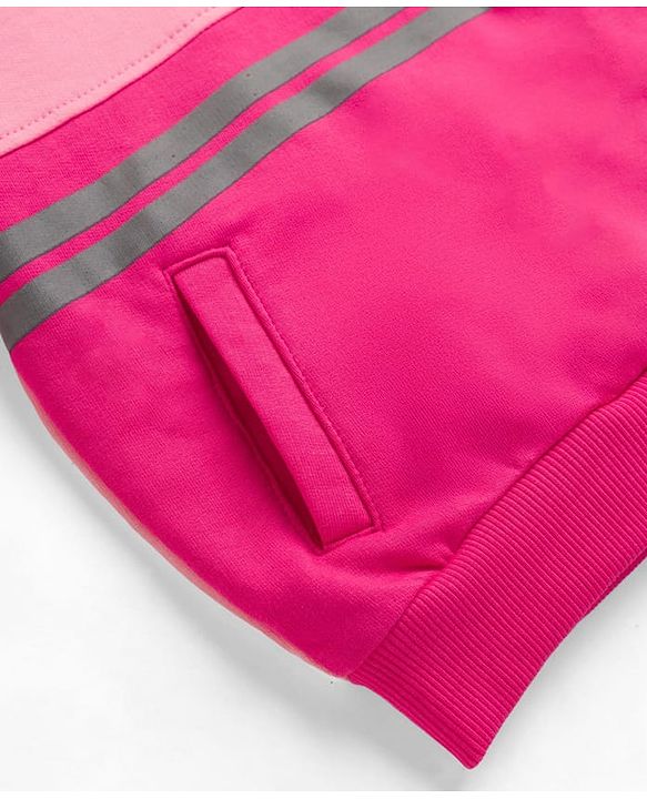 Pine Kids Cotton Knit Full Sleeves Hooded Sweatshirt with Cut & Sew Design - Pink