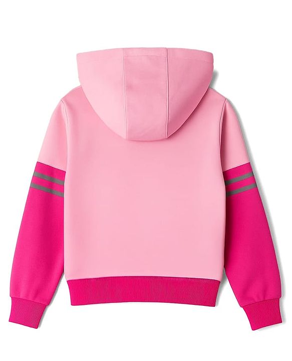 Pine Kids Cotton Knit Full Sleeves Hooded Sweatshirt with Cut & Sew Design - Pink