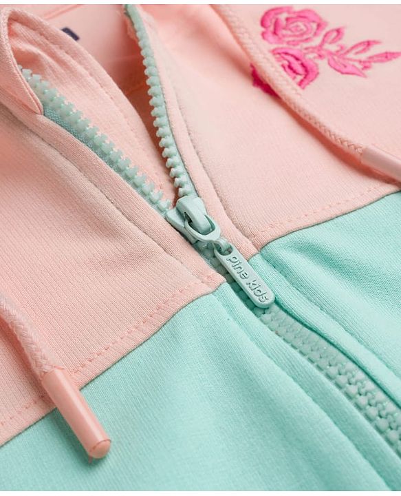 Pine Kids Cotton Knit Full Sleeves Hooded Sweatjacket With Floral Embroidery - Multicolor