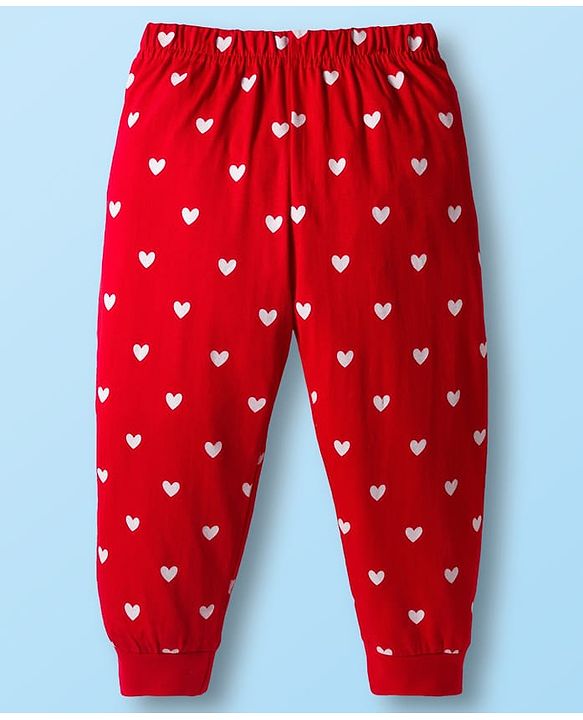 Babyhug Cotton Knit Full Sleeves Night Suit with Penguin & Heart Print - White & Red