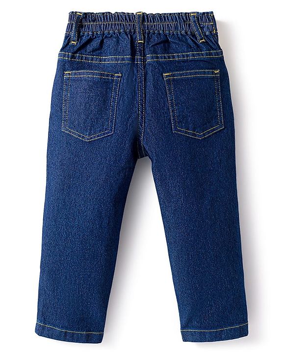 Babyhug Cotton Denim Full Length Washed Jeans With Stretch - Dark Blue