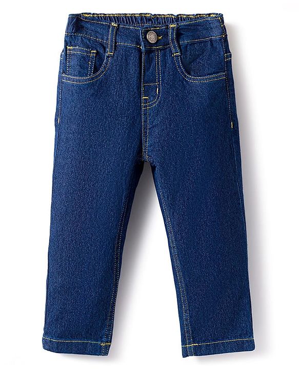 Babyhug Cotton Denim Full Length Washed Jeans With Stretch - Dark Blue